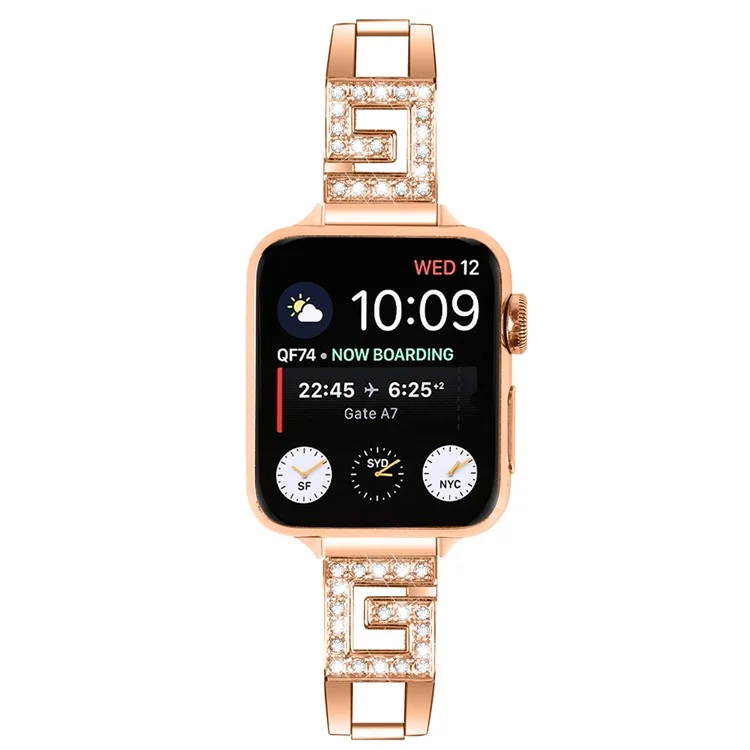 Correa para Apple Watch Series 10 46mm / Ultra 2 / Ultra 49mm / 9 8 7 45mm / SE (2023) SE (2022) SE 6 5 4 44mm / 3 2 1 42mm Banda con Forma de G con Strass - Oro Rosa