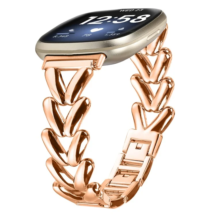 Bracelet de montre en alliage de zinc pour Fitbit Versa 3 / Sense Twisted Metal Bracelet de remplacement - Or rose