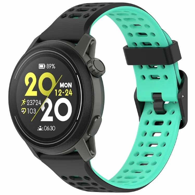For Coros Pace 3  /  Apex 2 Pro  /  Apex Pro Silicone Watch Band Dual Color 22mm Watch Strap - Black  /  Lake Blue