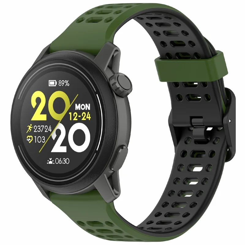 For Coros Pace 3  /  Apex 2 Pro  /  Apex Pro Silicone Watch Band Dual Color 22mm Watch Strap - Army Green  /  Black