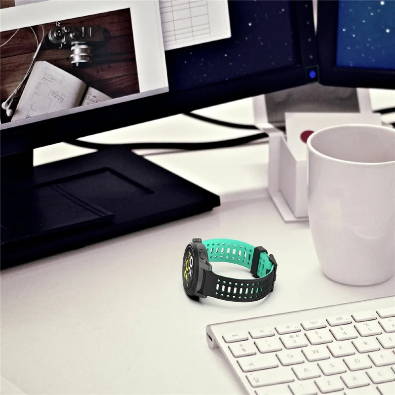 For Coros Pace 3  /  Apex 2 Pro  /  Apex Pro Silicone Watch Band Dual Color 22mm Watch Strap - Army Green  /  Black