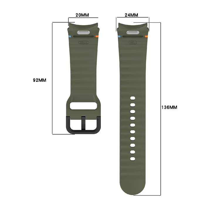 Pour Samsung Galaxy Watch7 44mm / 40mm / Watch FE 40mm / Watch6 40mm / 44mm Remplacement du bracelet Bracelet de montre en silicone - Vert armée