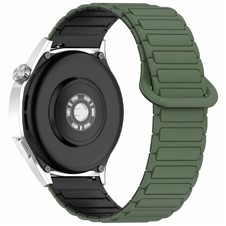 Para Huawei Watch GT 5 Pro 46mm / GT 5 46mm / Watch 4 / Samsung Galaxy Watch3 45mm Silicone Band 22mm Magnetic Watch Strap - Army Green / Black
