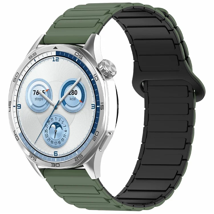 Para Huawei Watch GT 5 Pro 46mm / GT 5 46mm / Watch 4 / Samsung Galaxy Watch3 45mm Silicone Band 22mm Magnetic Watch Strap - Army Green / Black