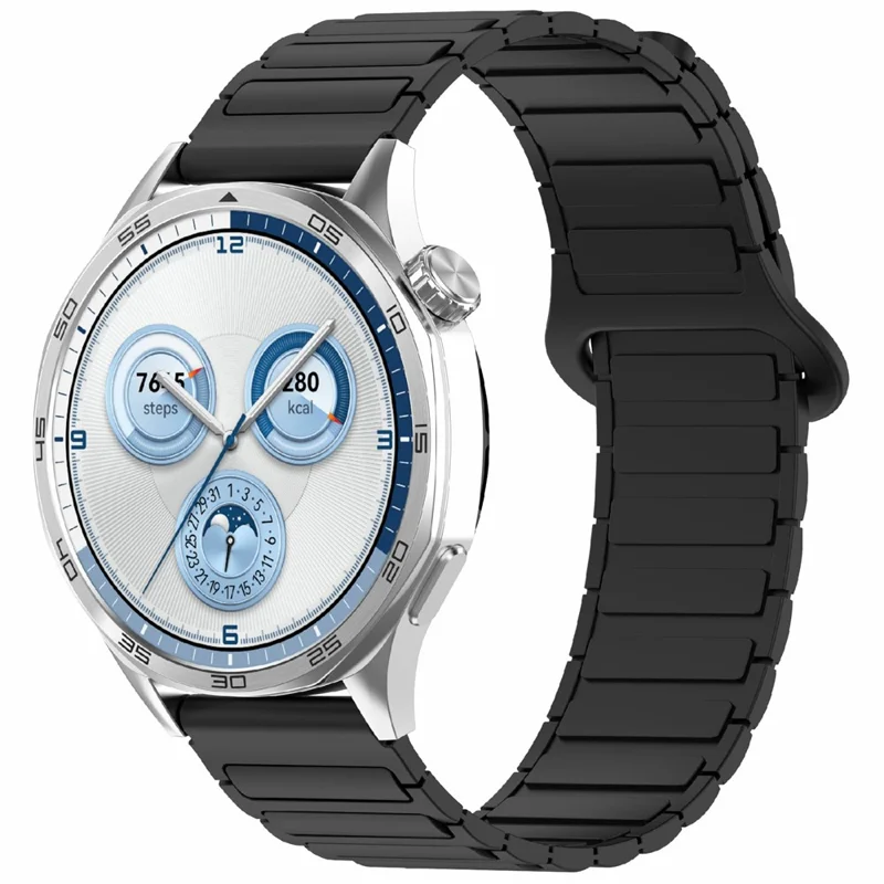 For Huawei Watch GT 5 Pro 46mm / GT 5 46mm / Watch 4 / Samsung Galaxy Watch3 45mm Silicone Band 22mm Magnetic Watch Strap - Black