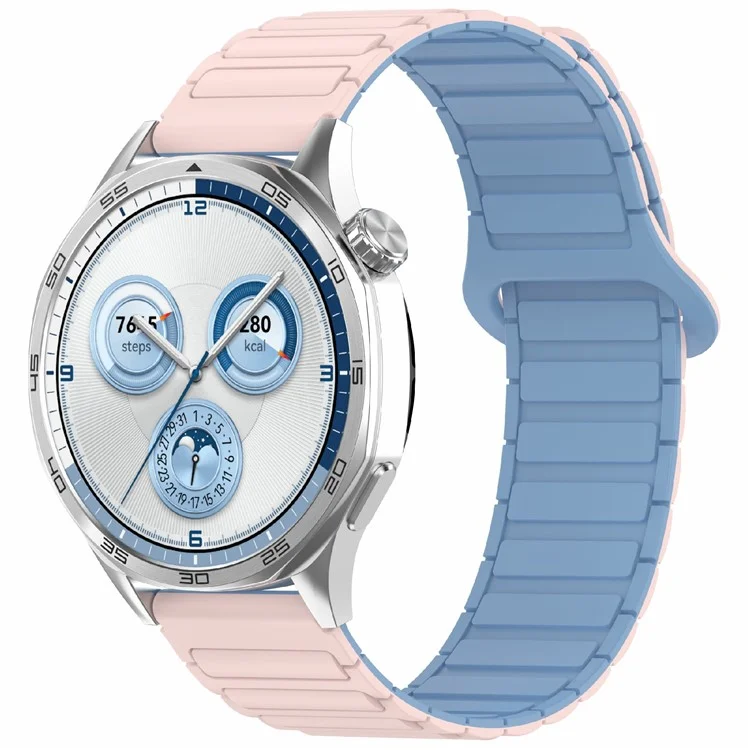 For Huawei Watch GT 5 Pro 42mm / GT 5 41mm / GT 4 41mm / Garmin Venu 3S / Forerunner 265S Silicone Band 18mm Magnetic Watch Strap - Pink / Blue