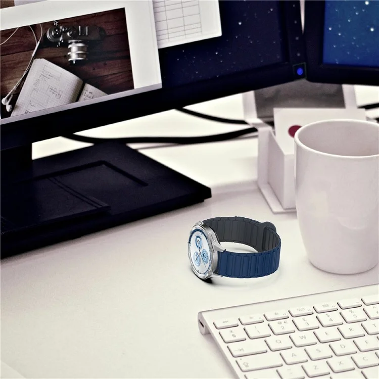 For Huawei Watch GT 5 Pro 42mm / GT 5 41mm / GT 4 41mm / Garmin Venu 3S / Forerunner 265S Silicone Band 18mm Magnetic Watch Strap - Midnight Blue / Grey