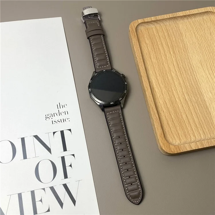 For Huawei Watch GT 5 Pro 42mm / GT 5 41mm Universal 18mm Genuine Cowhide Leather Watch Strap - Tan