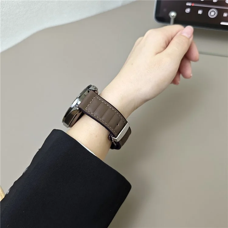 For Huawei Watch GT 5 Pro 42mm / GT 5 41mm Universal 18mm Genuine Cowhide Leather Watch Strap - Tan