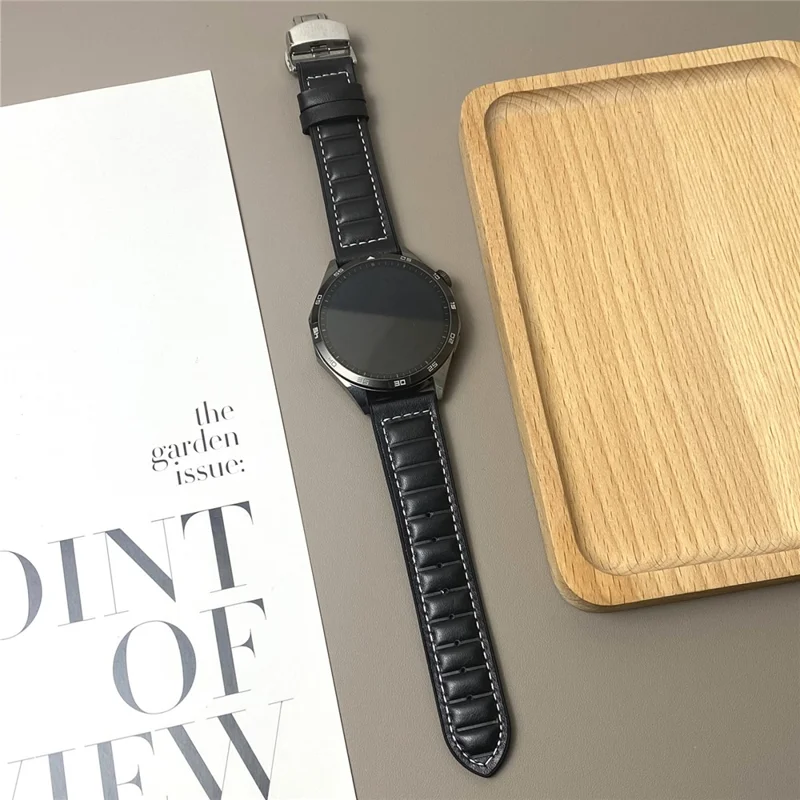 For Huawei Watch GT 5 Pro 42mm / GT 5 41mm Universal 18mm Genuine Cowhide Leather Watch Strap - Black