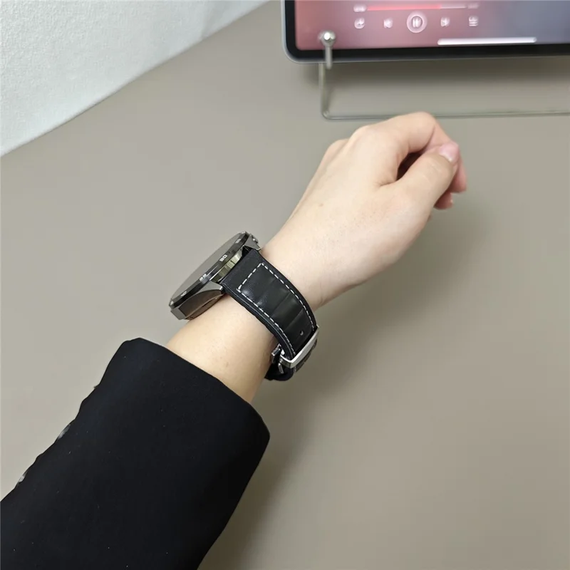 For Huawei Watch GT 5 Pro 42mm / GT 5 41mm Universal 18mm Genuine Cowhide Leather Watch Strap - Black