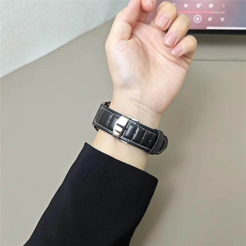 For Huawei Watch GT 5 Pro 42mm / GT 5 41mm Universal 18mm Genuine Cowhide Leather Watch Strap - Black