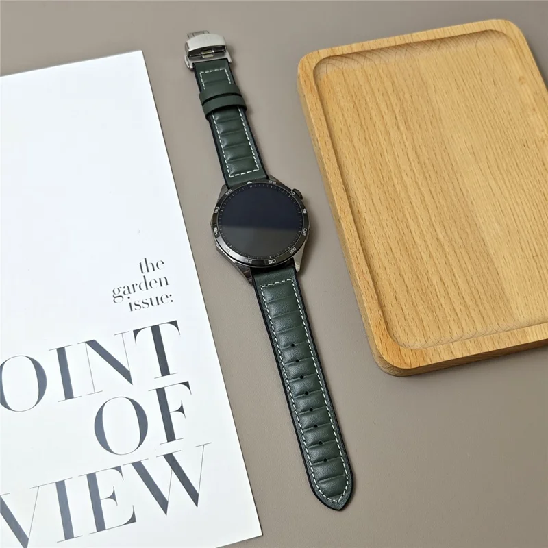 For Huawei Watch GT 5 Pro 42mm / GT 5 41mm Universal 18mm Genuine Cowhide Leather Watch Strap - Green