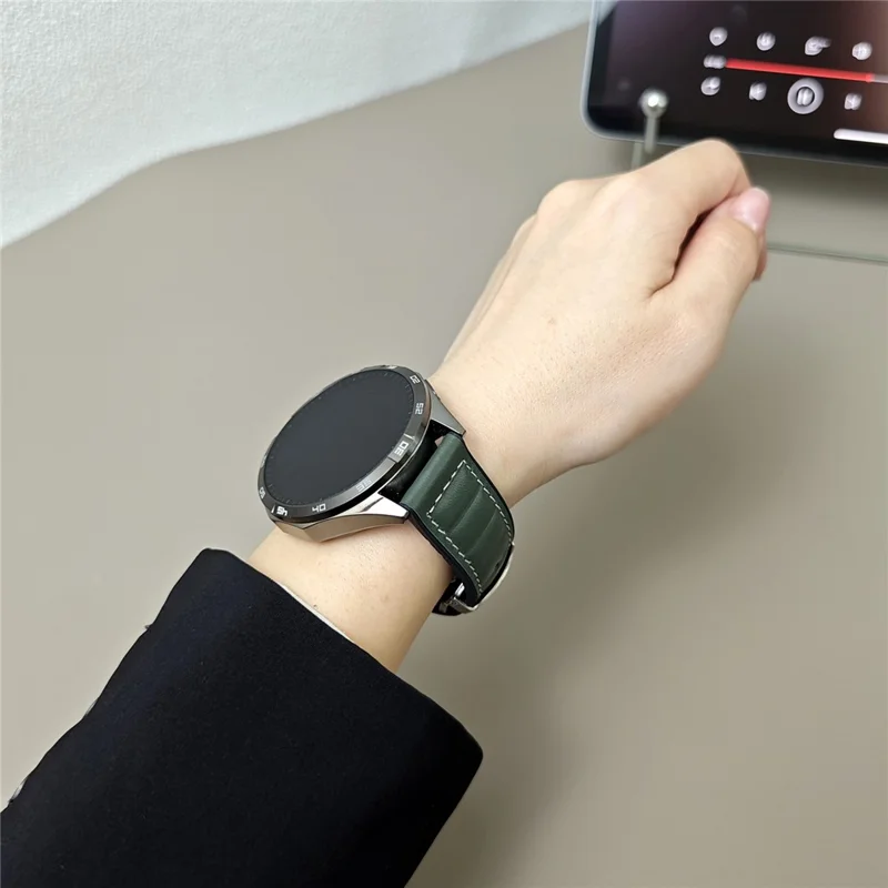 For Huawei Watch GT 5 Pro 42mm / GT 5 41mm Universal 18mm Genuine Cowhide Leather Watch Strap - Green