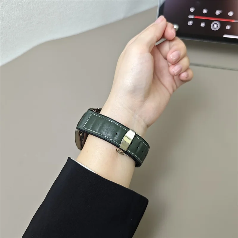 For Huawei Watch GT 5 Pro 42mm / GT 5 41mm Universal 18mm Genuine Cowhide Leather Watch Strap - Green