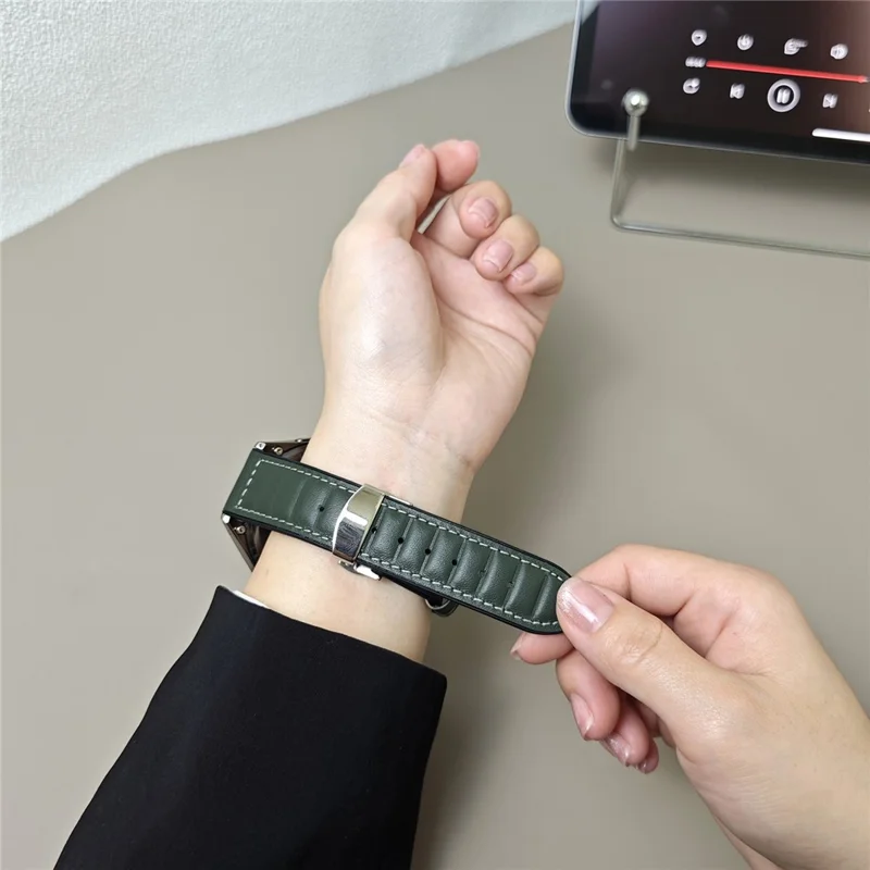 For Huawei Watch GT 5 Pro 42mm / GT 5 41mm Universal 18mm Genuine Cowhide Leather Watch Strap - Green