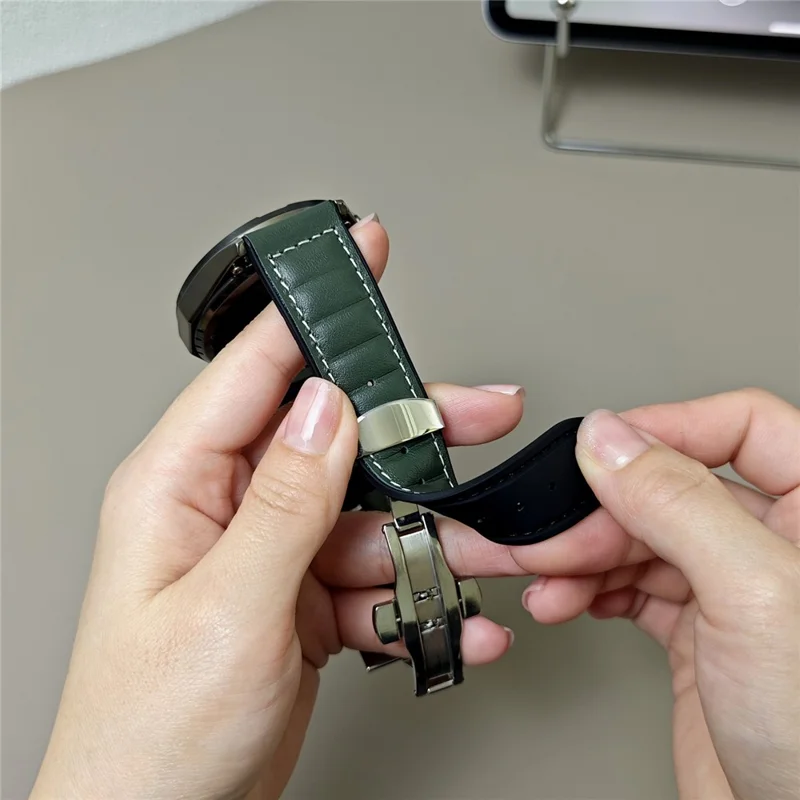 For Huawei Watch GT 5 Pro 42mm / GT 5 41mm Universal 18mm Genuine Cowhide Leather Watch Strap - Green