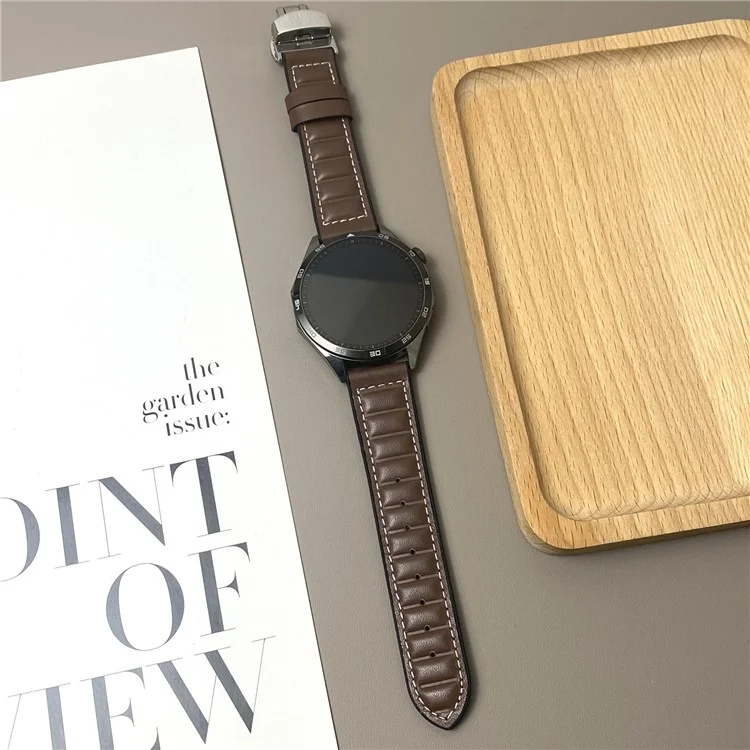 For Huawei Watch GT 5 Pro 42mm / GT 5 41mm Universal 18mm Genuine Cowhide Leather Watch Strap - Dark Coffee