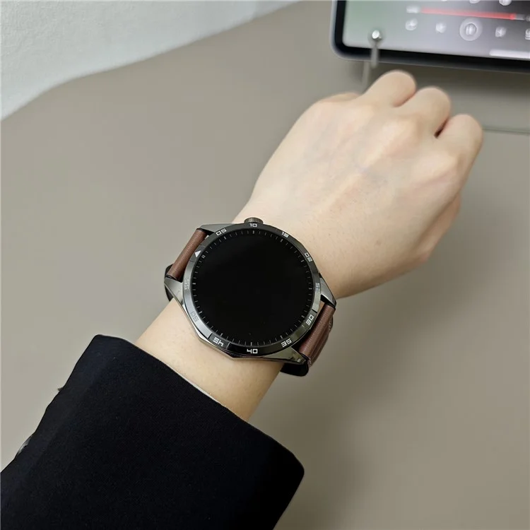 For Huawei Watch GT 5 Pro 42mm / GT 5 41mm Universal 18mm Genuine Cowhide Leather Watch Strap - Dark Coffee