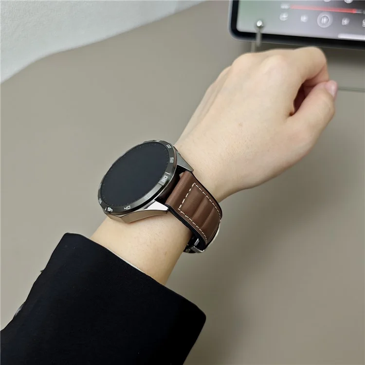 For Huawei Watch GT 5 Pro 42mm / GT 5 41mm Universal 18mm Genuine Cowhide Leather Watch Strap - Dark Coffee