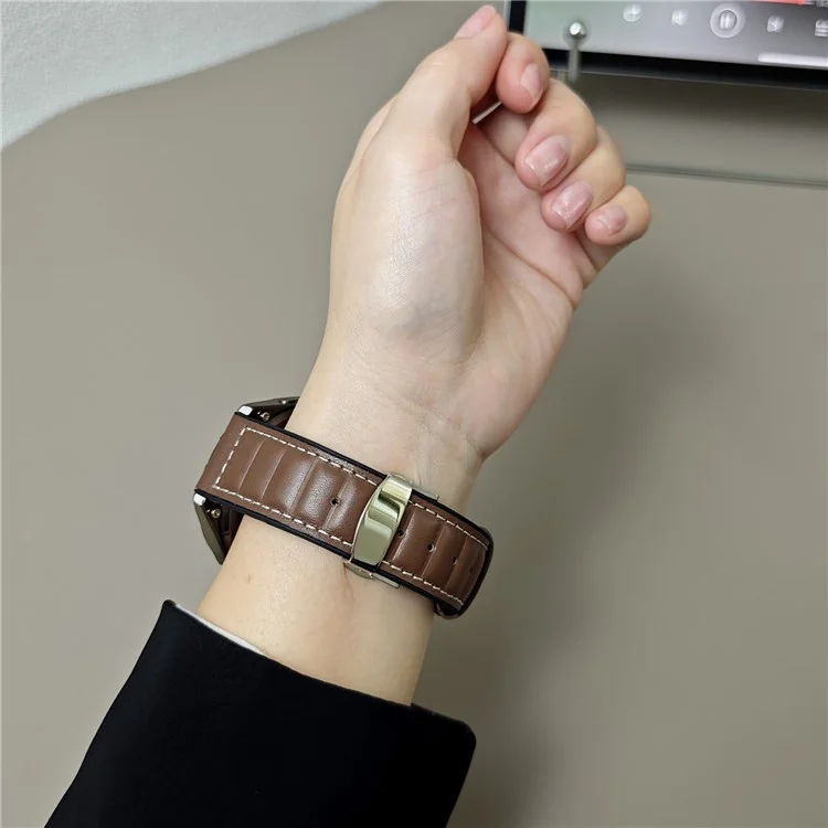 For Huawei Watch GT 5 Pro 42mm / GT 5 41mm Universal 18mm Genuine Cowhide Leather Watch Strap - Dark Coffee