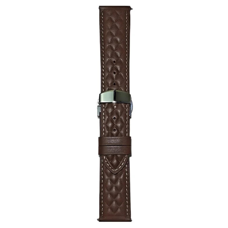 For Huawei Watch GT 5 Pro 46mm / GT 5 46mm Universal 22mm Rhombus Texture Genuine Cowhide Leather Watch Strap - Dark Coffee