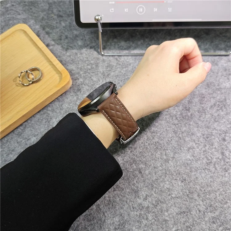 For Huawei Watch GT 5 Pro 46mm / GT 5 46mm Universal 22mm Rhombus Texture Genuine Cowhide Leather Watch Strap - Dark Coffee