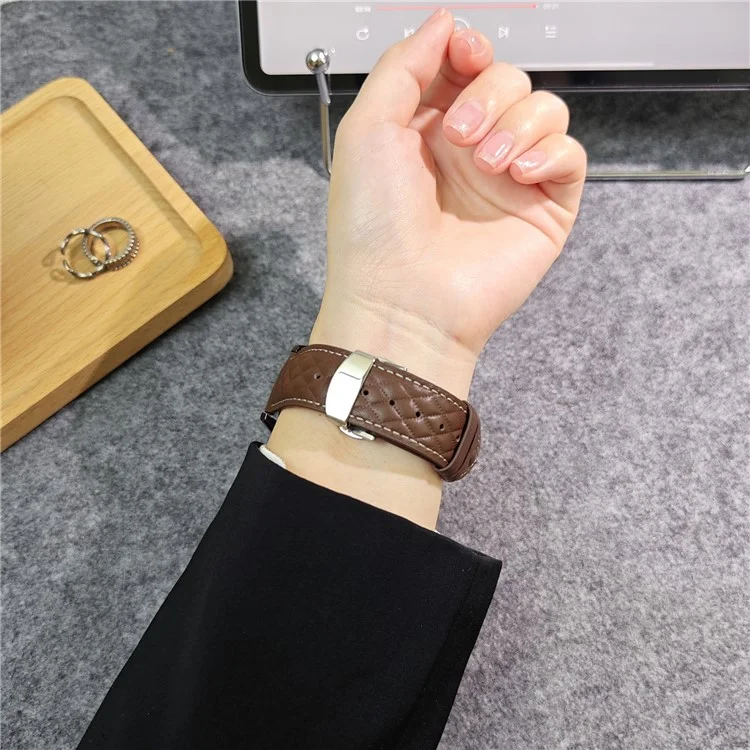 For Huawei Watch GT 5 Pro 46mm / GT 5 46mm Universal 22mm Rhombus Texture Genuine Cowhide Leather Watch Strap - Dark Coffee