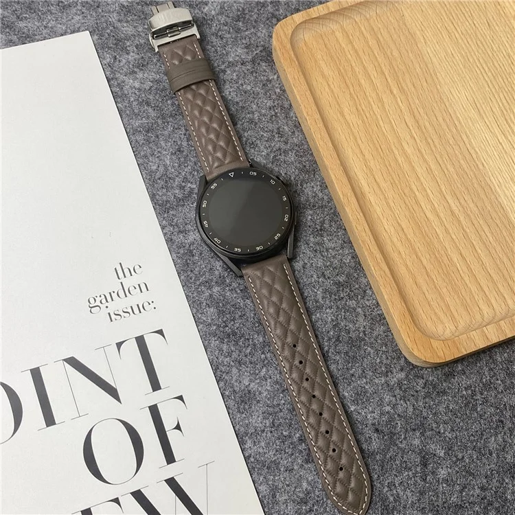 Für Samsung Galaxy Watch7 44mm 40 mm / Sehen Sie fe 40mm Universal 20mm Rhombus Textur Echtes Kuhläden -leder -uhrengurt - Bräunen
