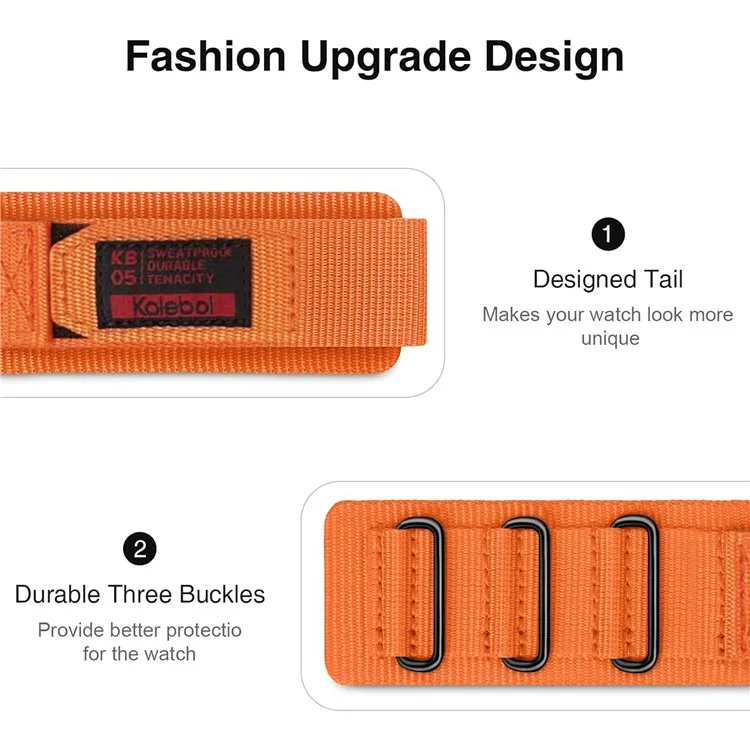 KALEBOL Für Huawei Watch GT 3 42mm / GT 3 Pro 43mm 3-Ring Nylon-Armband Universal 20mm Uhrenarmband - Orange
