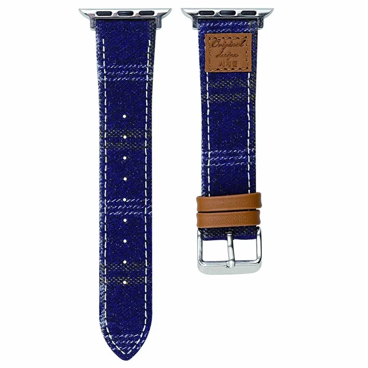 Wool + Leather Strap for Apple Watch Series 10 46mm / Ultra 2 /  Ultra 49mm / 9 8 7 45mm / SE (2023) SE (2022) SE 6 5 4 44mm / 3 2 1 42mm - Blue