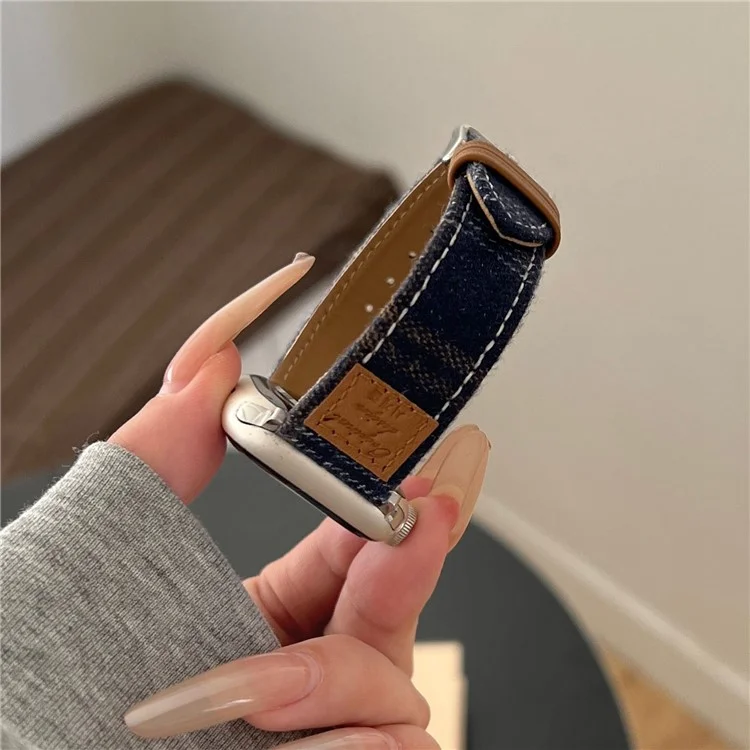 Wool + Leather Strap for Apple Watch Series 10 46mm / Ultra 2 /  Ultra 49mm / 9 8 7 45mm / SE (2023) SE (2022) SE 6 5 4 44mm / 3 2 1 42mm - Blue