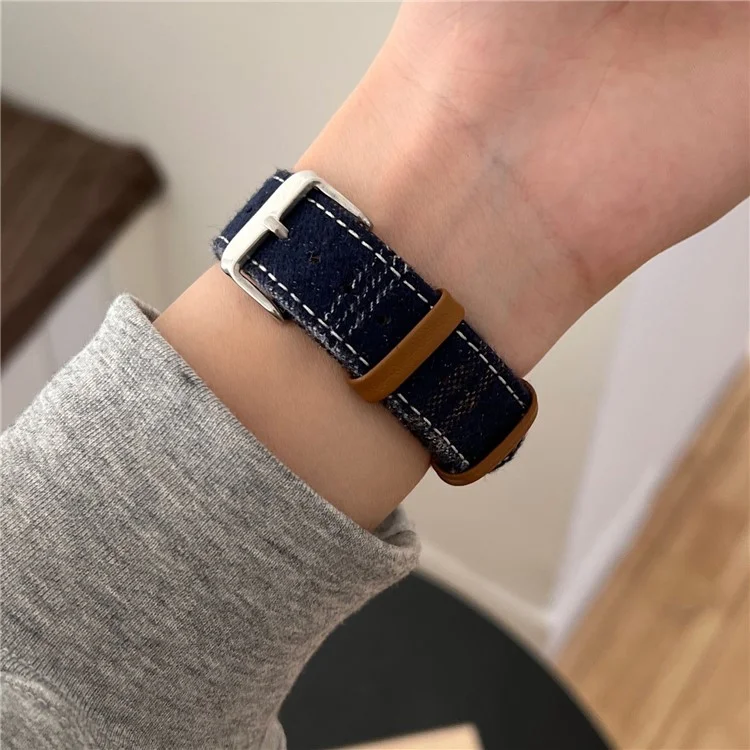 Wool + Leather Strap for Apple Watch Series 10 42mm  /  9 8 7 41mm  /  SE (2023) SE (2022) SE 6 5 4 40mm  /  3 2 1 38mm - Blue