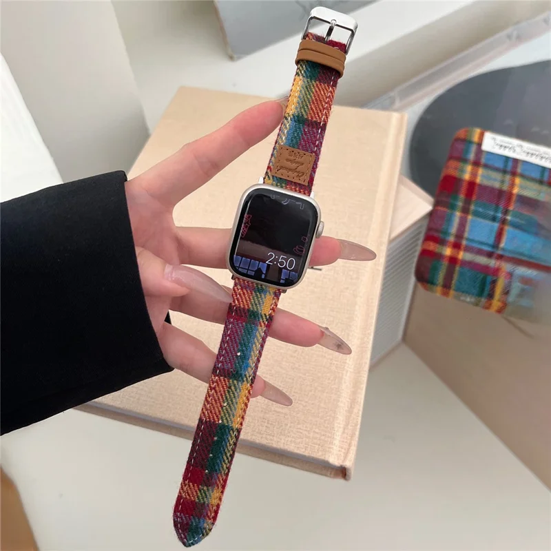Correa de lana y cuero para Apple Watch Series 10 42mm / 9 8 7 41mm / SE (2023) SE (2022) SE 6 5 4 40mm / 3 2 1 38mm - Multicolor