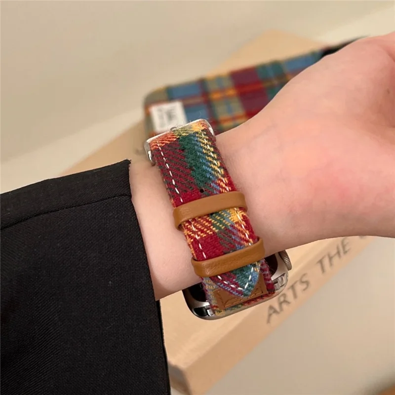 Correa de lana y cuero para Apple Watch Series 10 42mm / 9 8 7 41mm / SE (2023) SE (2022) SE 6 5 4 40mm / 3 2 1 38mm - Multicolor