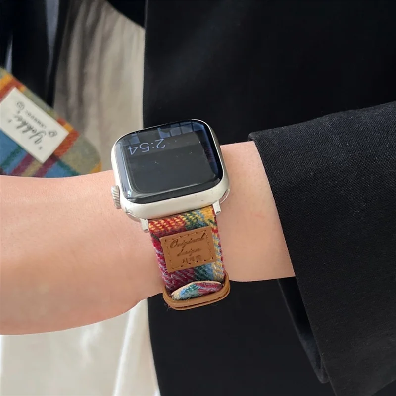 Correa de lana y cuero para Apple Watch Series 10 42mm / 9 8 7 41mm / SE (2023) SE (2022) SE 6 5 4 40mm / 3 2 1 38mm - Multicolor