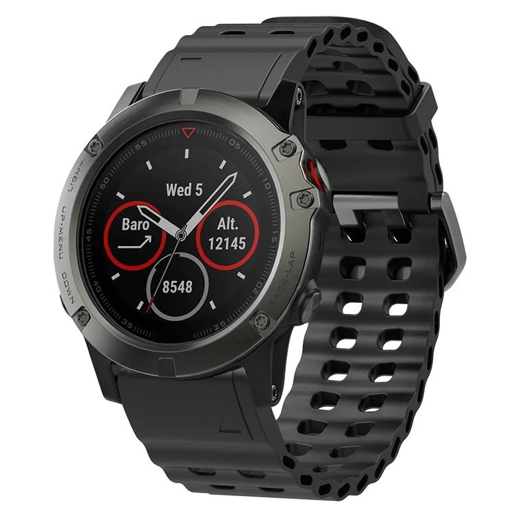 Bracelet Silicone 26mm pour Garmin Fenix 8 51mm / Enduro 3 / Instinct 2X Multiples Trous - Noir