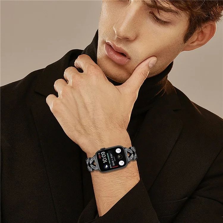 Cinturino per orologio intrecciato in lega di zinco per Apple Watch 10 42mm / 9 8 7 41mm / SE (2023) / (2022) / (2020) 6 5 4 40mm / 3 2 1 38mm - Nero