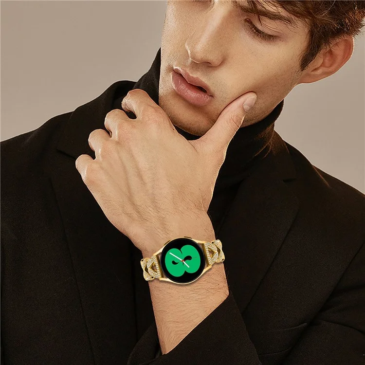 Zinklegierung verdrehtes Uhrenarmband Strass Dekor für Samsung Galaxy Watch4 Classic 42mm / 46mm Uhrenarmbandersatz - Gold
