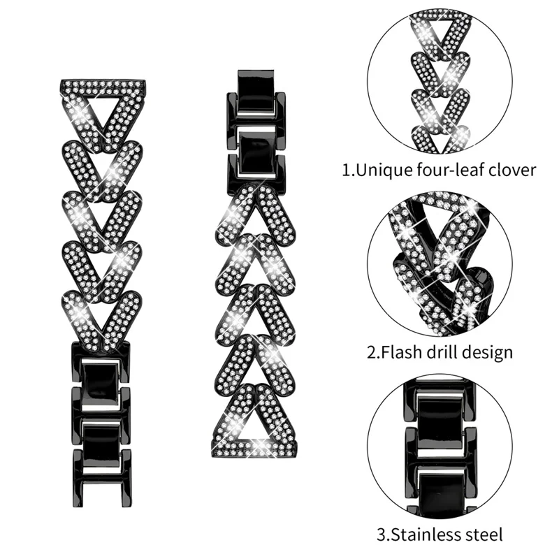 Zinklegierung verdrehtes Uhrenarmband Strasssteinverzierung für Samsung Galaxy Watch4 44mm / 40mm Uhrenarmband - Schwarz