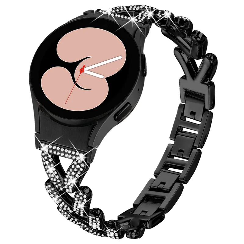 Zinc Alloy Watch Band with Quick Release Connector for Samsung Galaxy Watch4  /  Watch5 40mm  /  44mm  /  45mm Rhinestone Decor Watch Strap - Black
