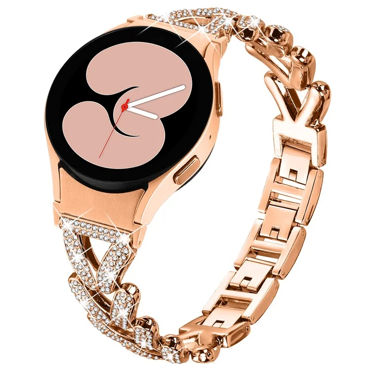 Bracelete de liga de zinco com conector de liberação rápida para Samsung Galaxy Watch6 Classic 47mm / 43mm / Watch6 44mm / 40mm Decoração de strass - Ouro rosa