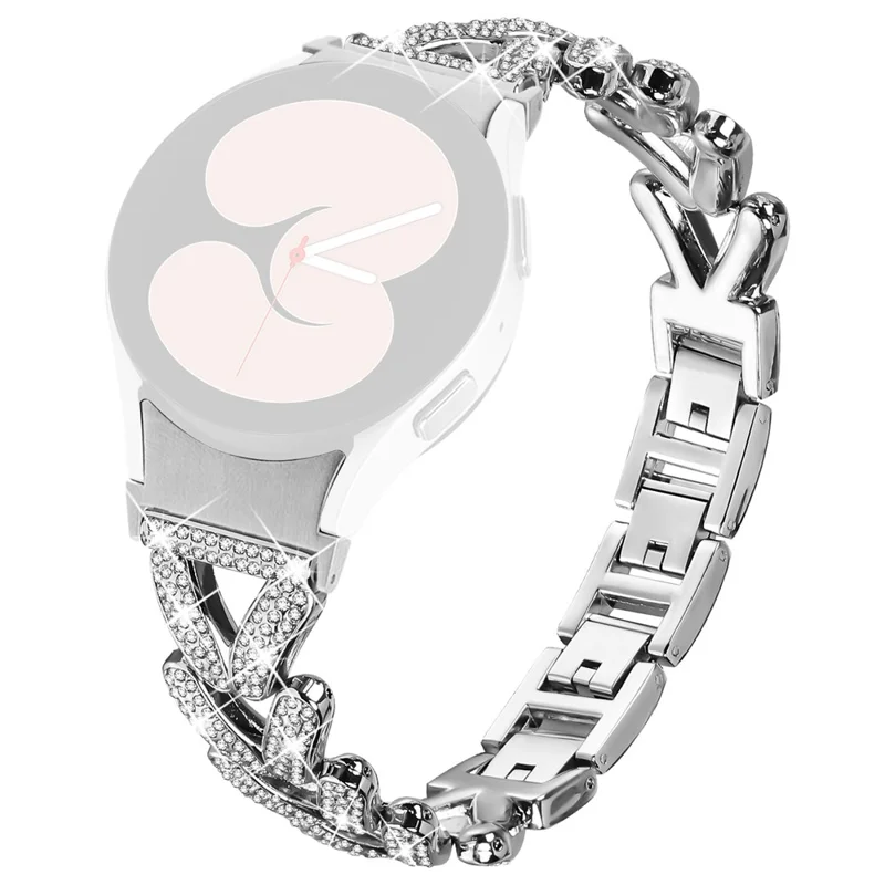 Cinturino per orologio in lega di zinco con decorazione in strass e connettore per Samsung Galaxy Watch4 / Watch5 40mm / 44mm / 45mm - Argento