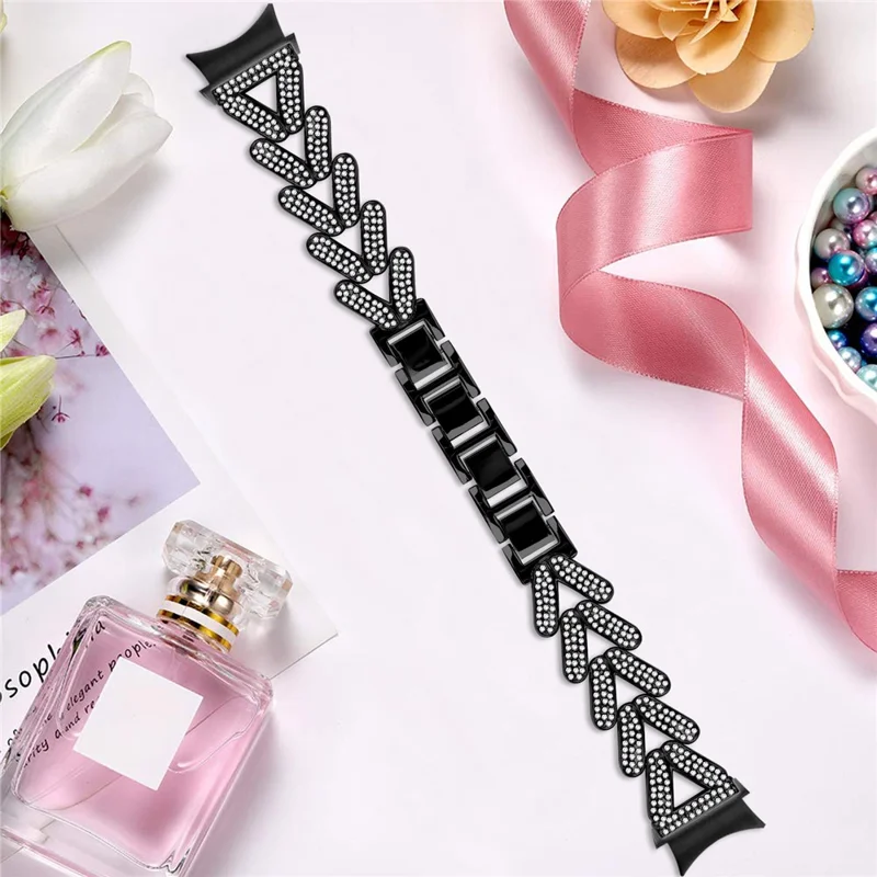 Zinc Alloy Watch Band Rhinestone Decor with Connector for Samsung Galaxy Watch6 Classic 47mm  /  43mm  /  Watch6 44mm  /  40mm - Black