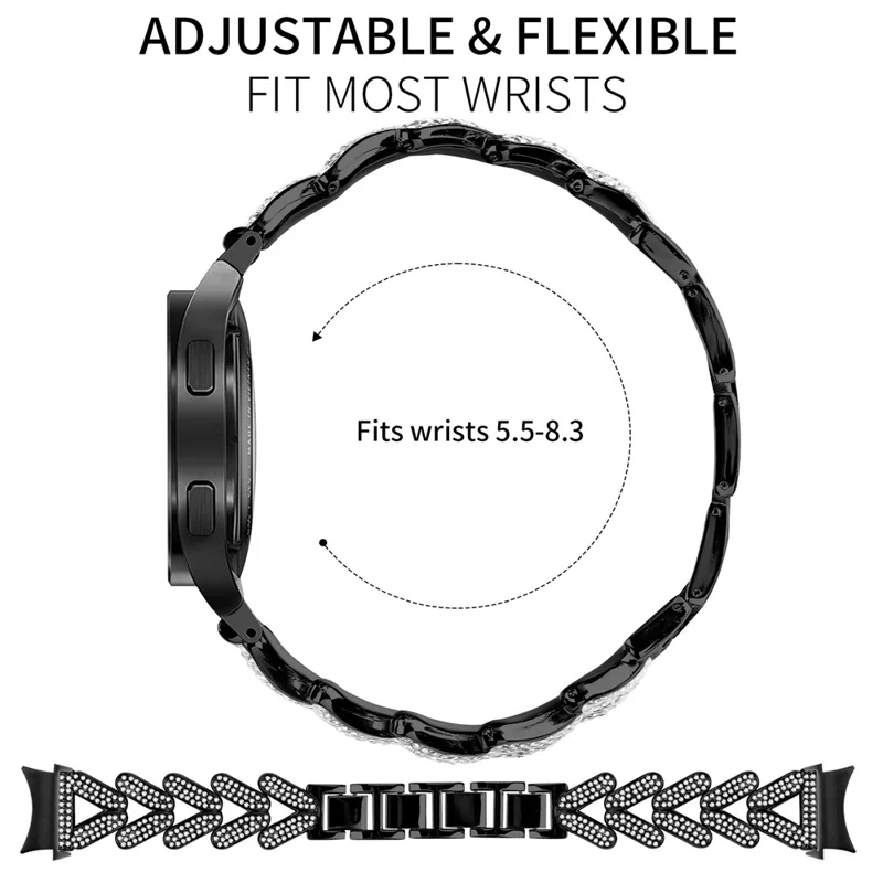 Zinc Alloy Watch Band Rhinestone Decor with Connector for Samsung Galaxy Watch6 Classic 47mm  /  43mm  /  Watch6 44mm  /  40mm - Black