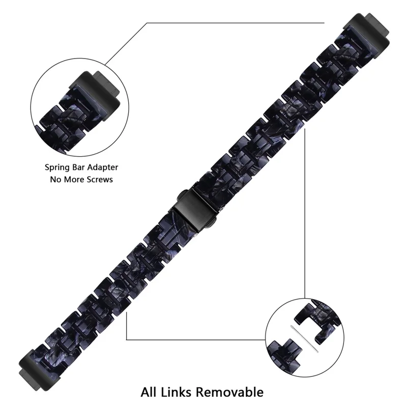 Para Fitbit Inspire 2 14mm Resin Watch Band Replace Strap - Black Mix