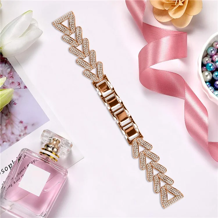 Correa de reloj trenzada de aleación de zinc con decoración de circonitas para Misfit Vapor - Oro rosa