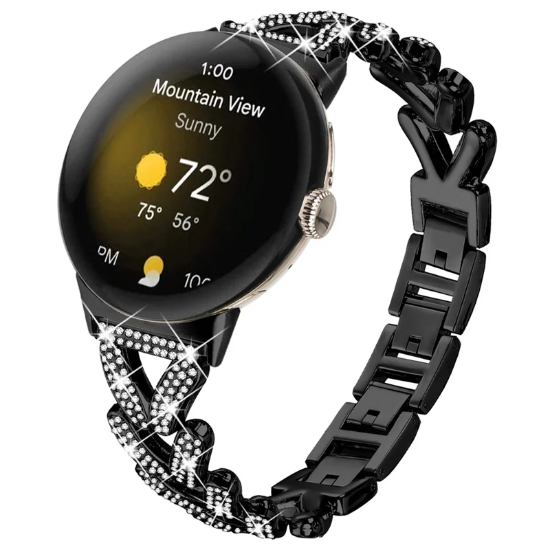 Zinc Alloy Twisted Watch Band Rhinestone Decor for Google Pixel Watch 3 41mm  /  Pixel Watch 2  /  Pixel Watch Watch Strap - Black
