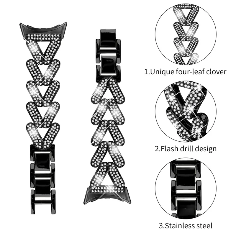 Zinc Alloy Twisted Watch Band Rhinestone Decor for Google Pixel Watch 3 41mm  /  Pixel Watch 2  /  Pixel Watch Watch Strap - Black