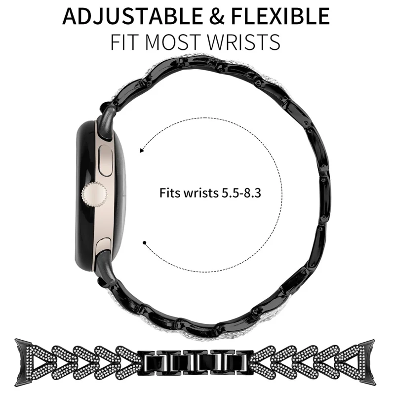 Zinc Alloy Twisted Watch Band Rhinestone Decor for Google Pixel Watch 3 41mm  /  Pixel Watch 2  /  Pixel Watch Watch Strap - Black